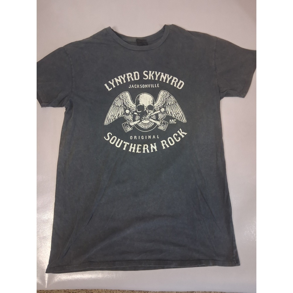 Topshop Lynyrd Skynyrd Graphic T-Shirt Gray Acid Wash Southern Rock US 6